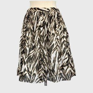 Talbots Womens Petite Pleated A Line Skirt Brown Animal Print Cotton size 4P